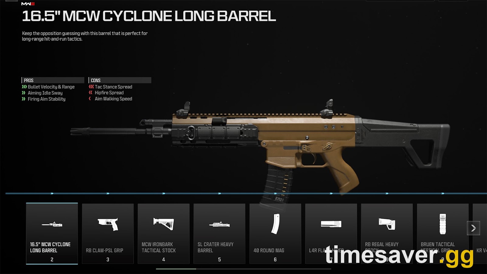 The Gunsmith attachment-selection screen (a legacy Modern Warfare/Warzone example) — legacy weapons lose this full customization in the MW4 chapter