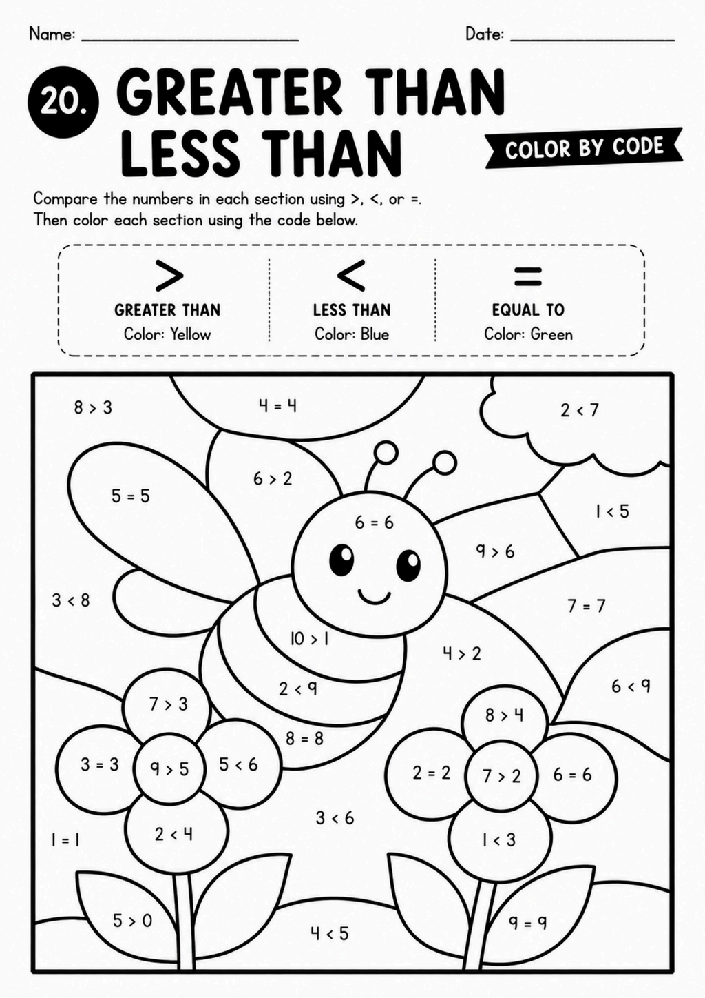 Greater Than Less Than Color by Code Worksheet