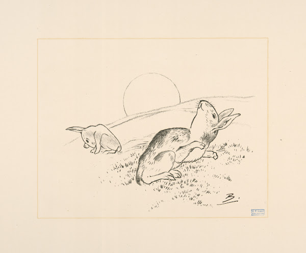 Deux lapins la lune derrière colline 1866   1878