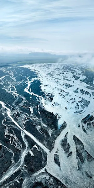 Iceland, Aerial View, River Delta, Landscape 4K Wallpaper Background