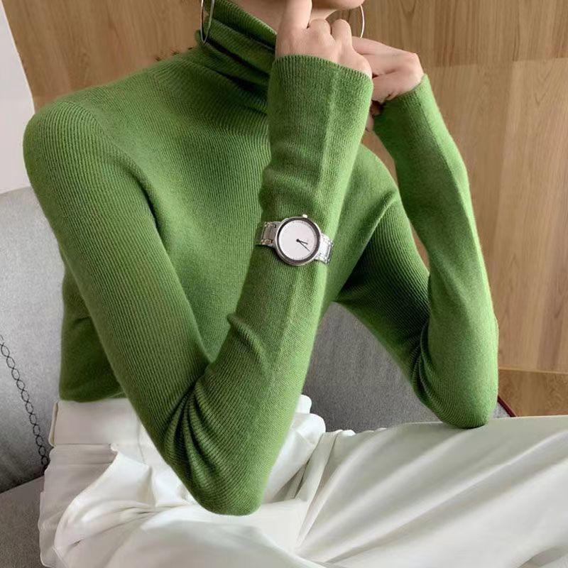 Damen-Strickpullover mit hohem Kragen, körpernah