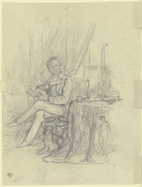 Sitzender Mann mit einem Vogel auf der Schulter