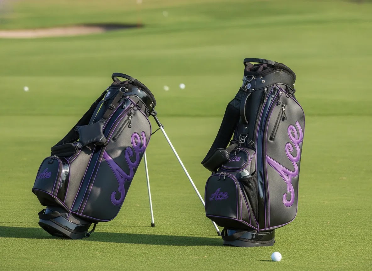Stand bag vs cart bag comparison showing premium golf bag types and storage features