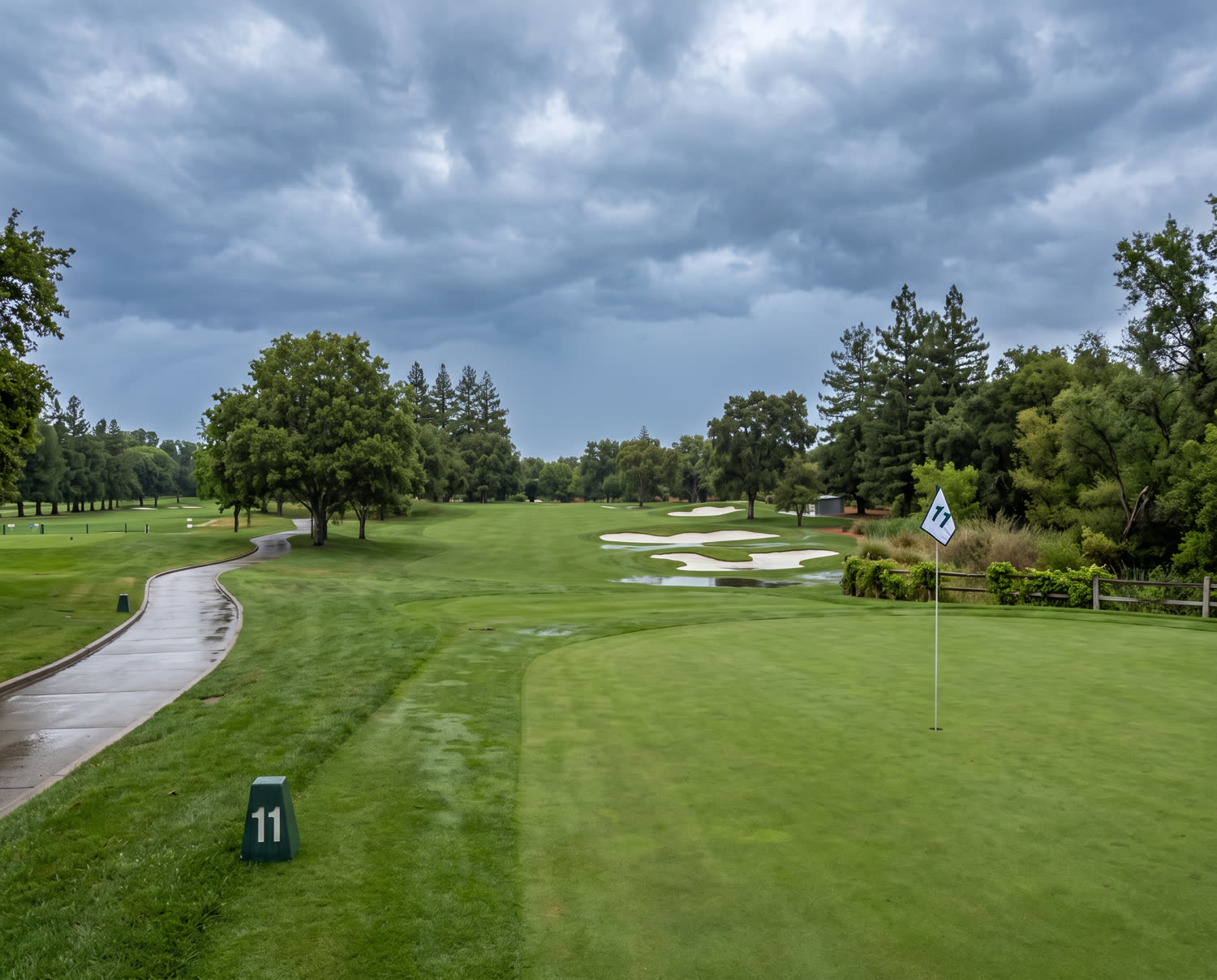 The course under heavy overcast