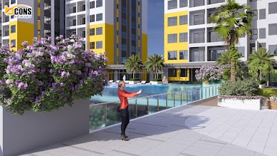 Hồ bơi nội khu với điểm nhấn giàn hoa Bcons NewSky