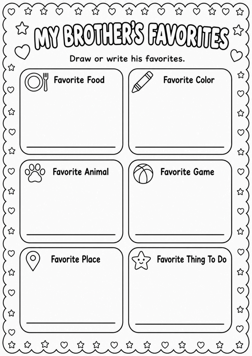 My Brother's Favorites Activity Worksheet