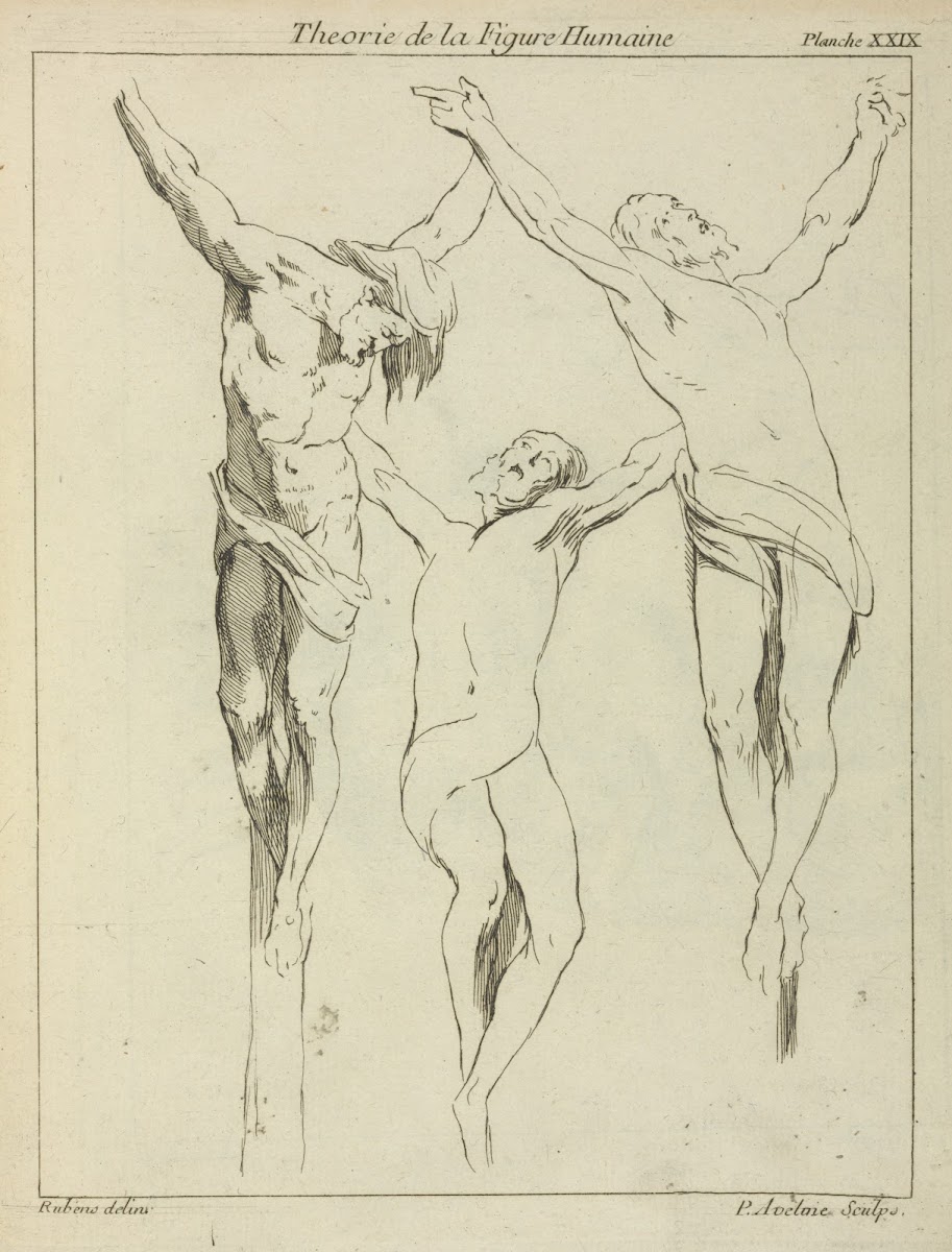 Three studies of crucified figures