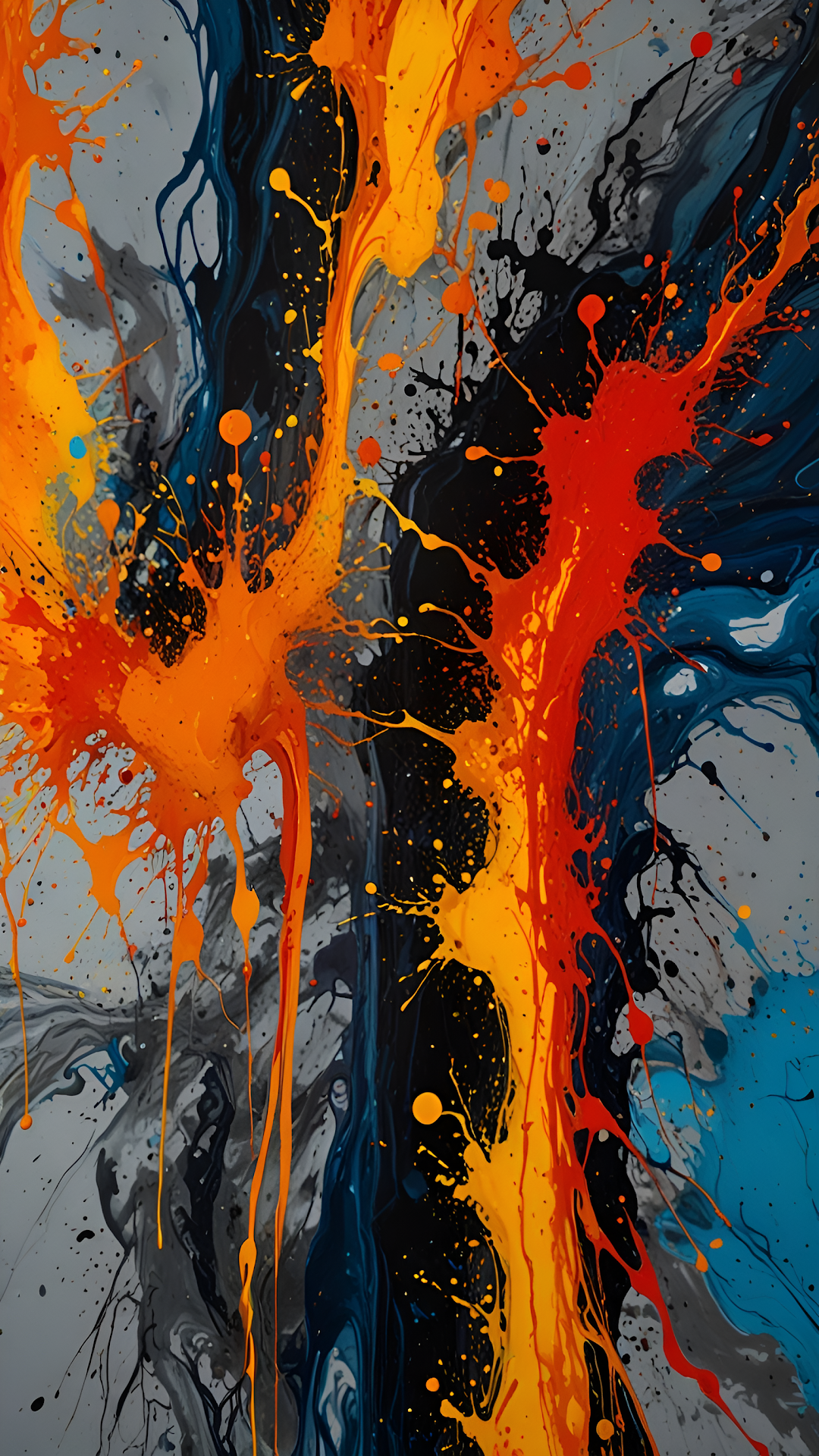 Dynamic Orange Red Paint Splatter Abstract Art Vertical - Free 4K mobile Wallpaper