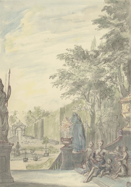 Gezicht vanaf een terras in een ornamentale tuin 1705   1769