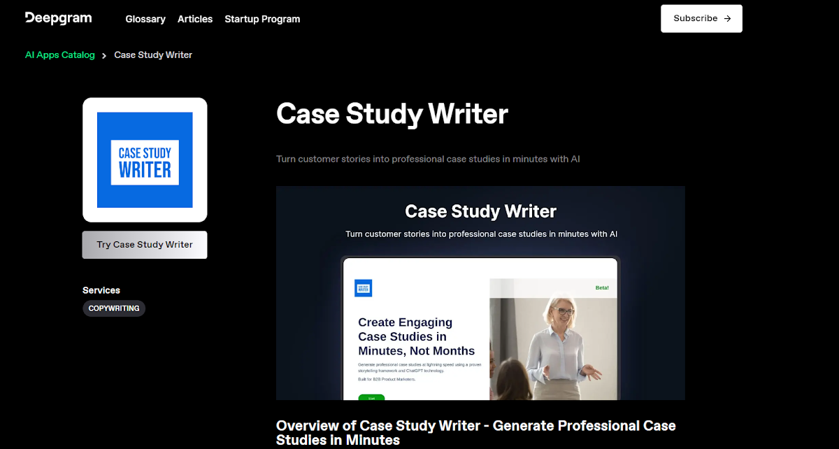 Captura de Case Study Writer