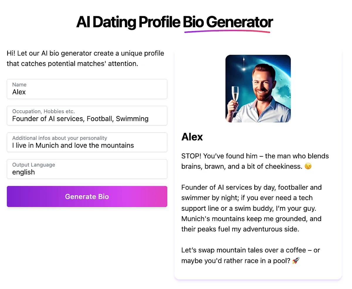 Captura de Dating App Bio Generator