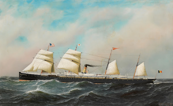 Het stoomschip met hulpzeilvermogen Belgenland 1881