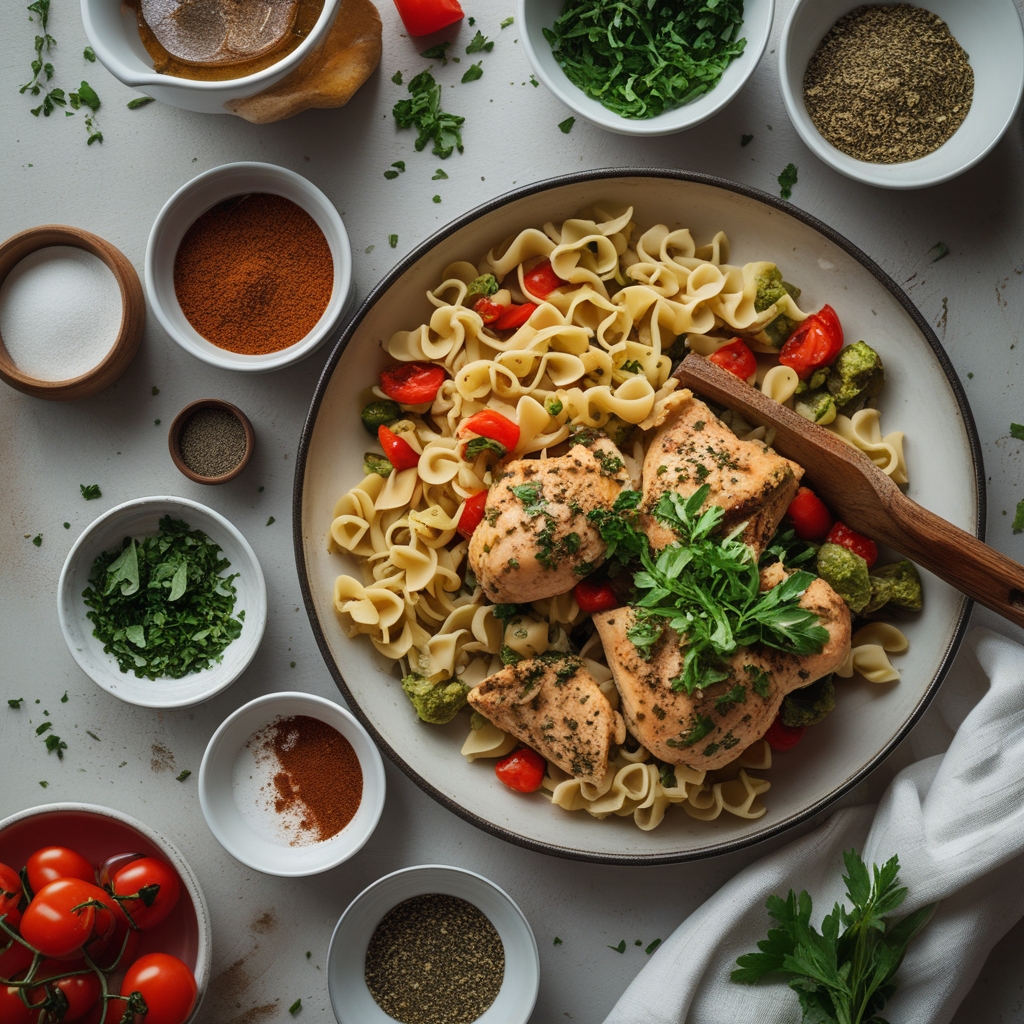 Ingredients for Savory One-Pan Chicken with Buttered Noodles Quick & Easy Weeknight Dinner