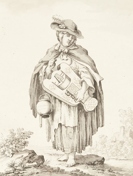 Bettlerin ein Musikinstrument spielend 1778