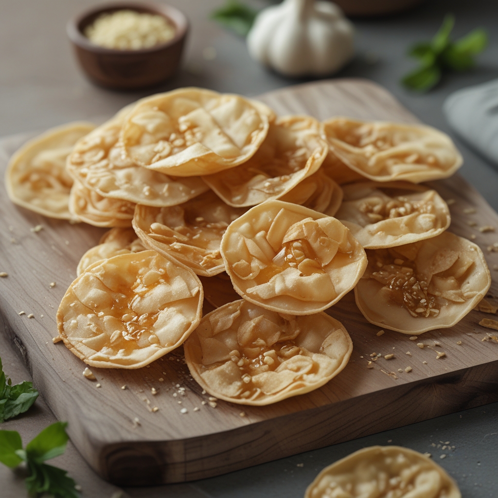 Crispy Honey Garlic Wonton Chips with Spicy Sesame Drizzle