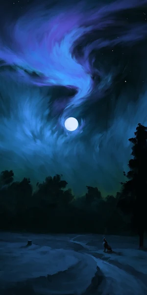Digital Painting, Night, Moon, Wolf, Landscape Full HD Wallpaper Background