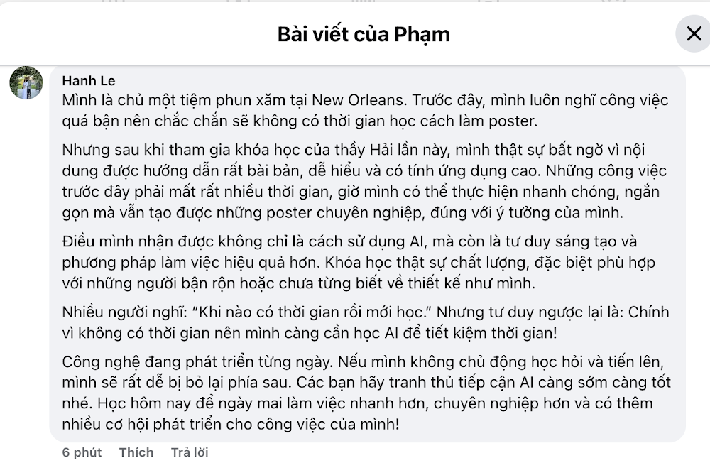 Phản hồi của Hạnh Lê