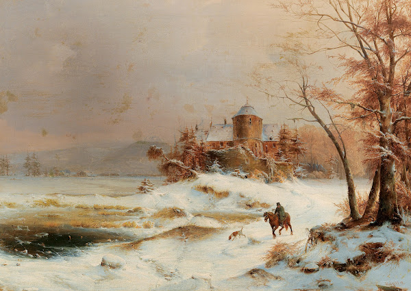 Riders in a vast winter landscape 1838