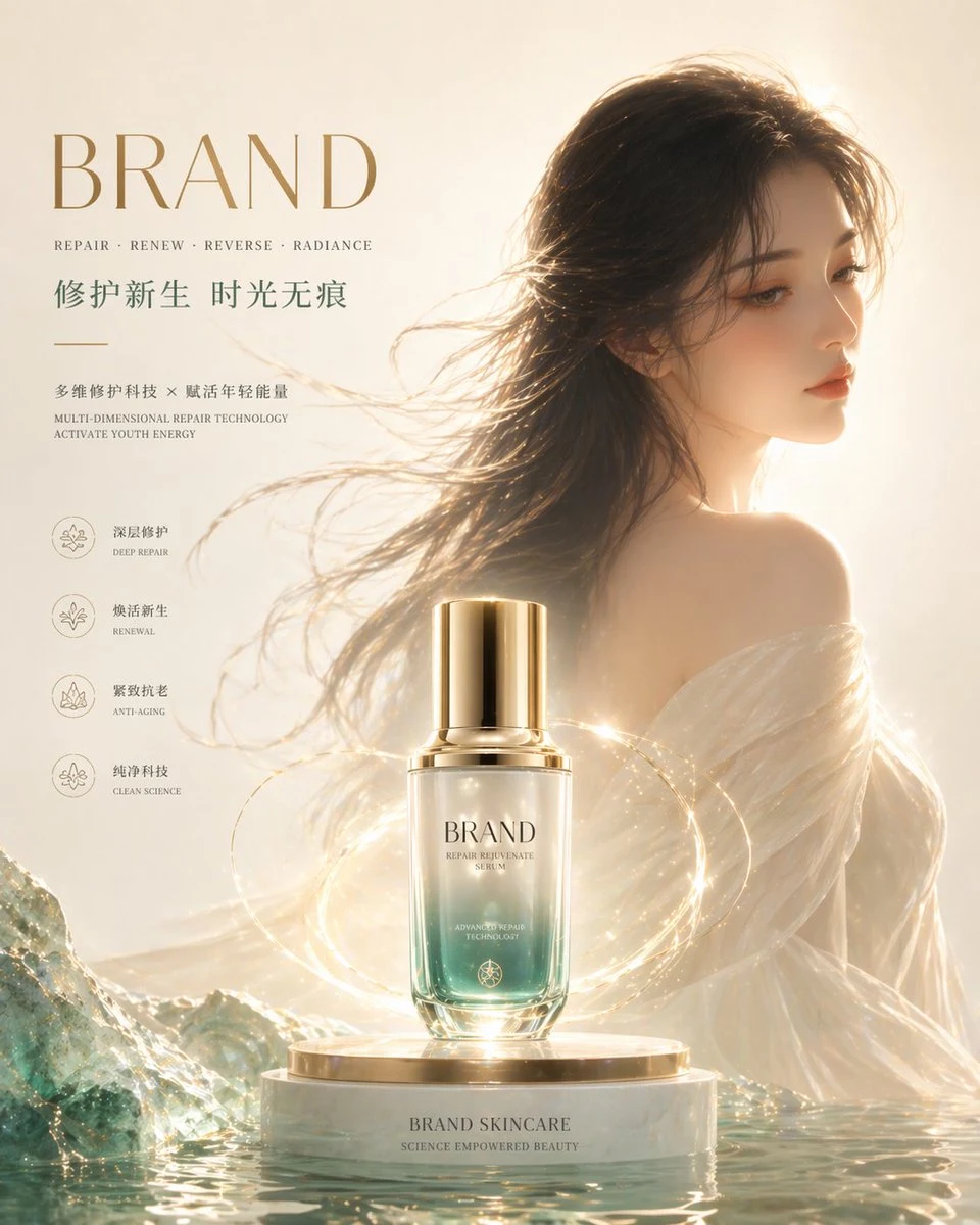 Anuncio minimalista de cosmética oriental de alta gama