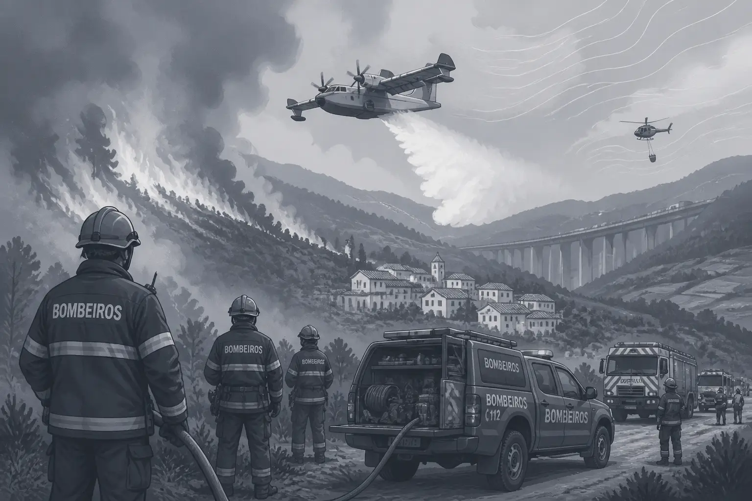 Editorial image for Over 2000 emergency personnel tackle wildfires still raging in Portugal