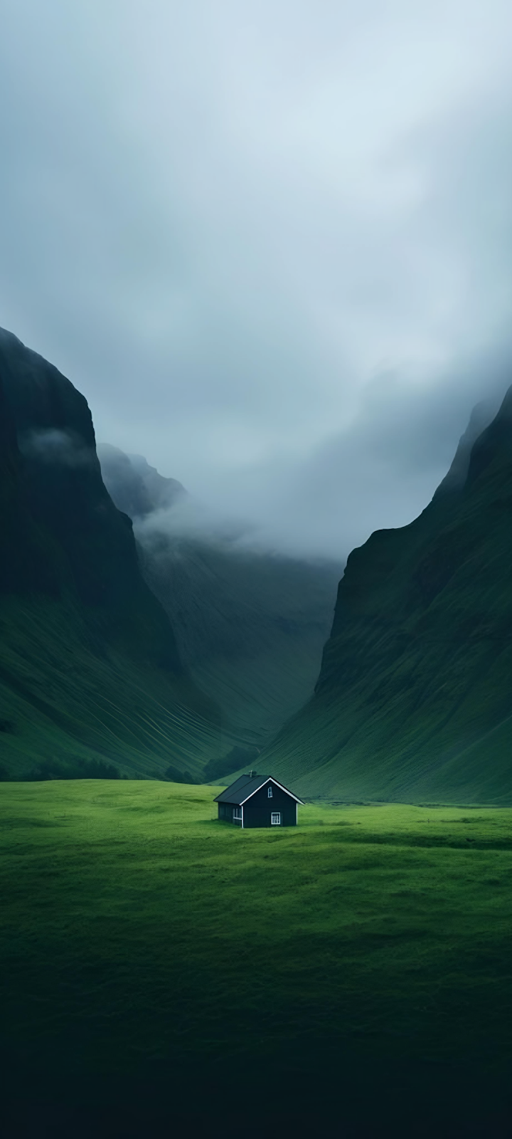Isolated Cabin in Green Valley - Landscape Photography Full HD iPhone Wallpaper (1080x2400)
