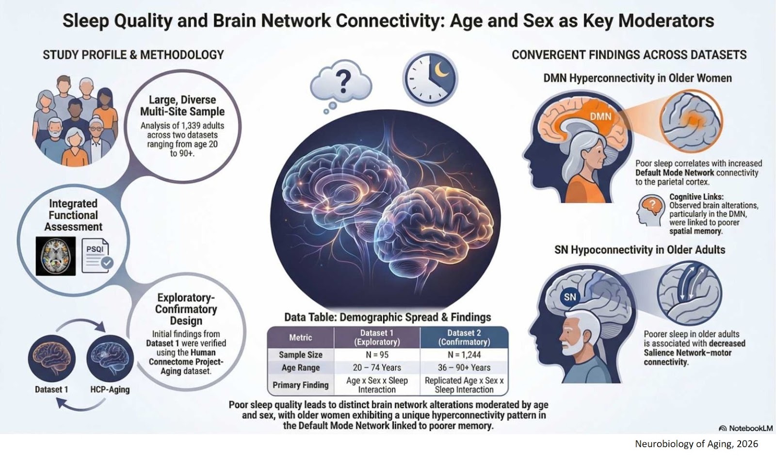 Poor-quality sleep involves different parts of the brain, depending on age