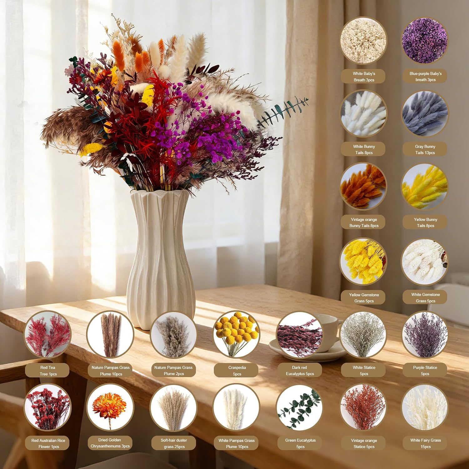 Dried flower bouquet, pampas and natural materials