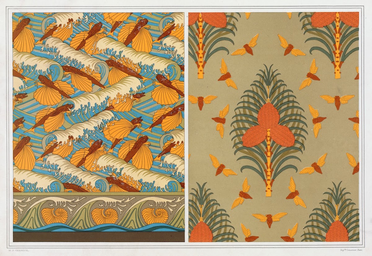 Poissons volants et vagues papier peint Cigales et pin papier peint Coquilles de