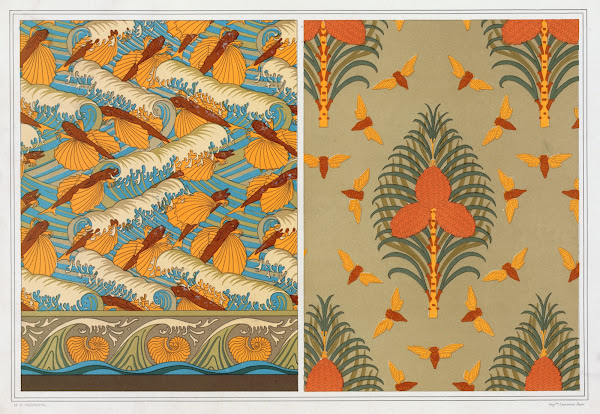 Poissons volants et vagues papier peint Cigales et pin papier peint Coquilles de