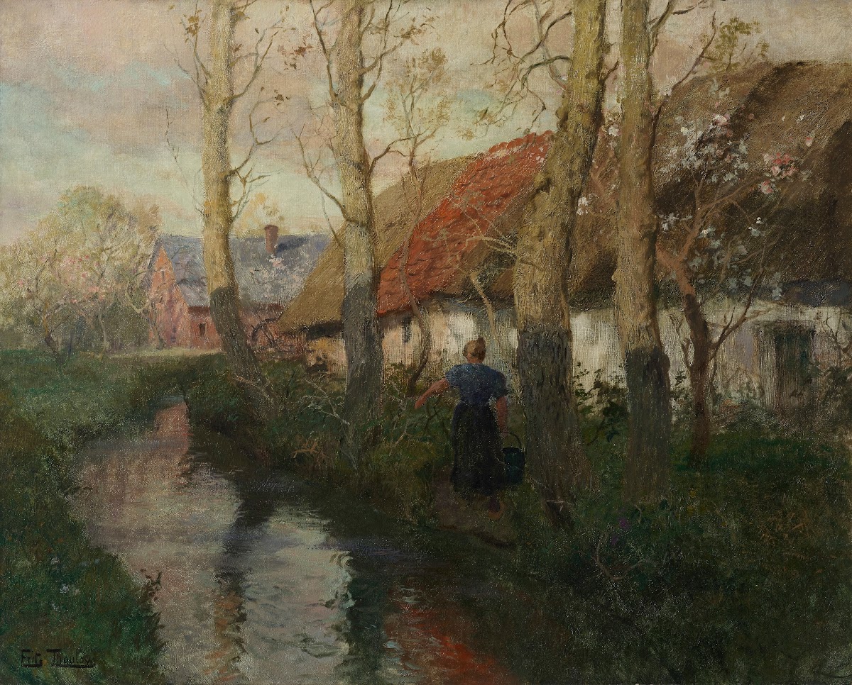 A River in Normandy with a Woman Carrying Water circa 1894 1898