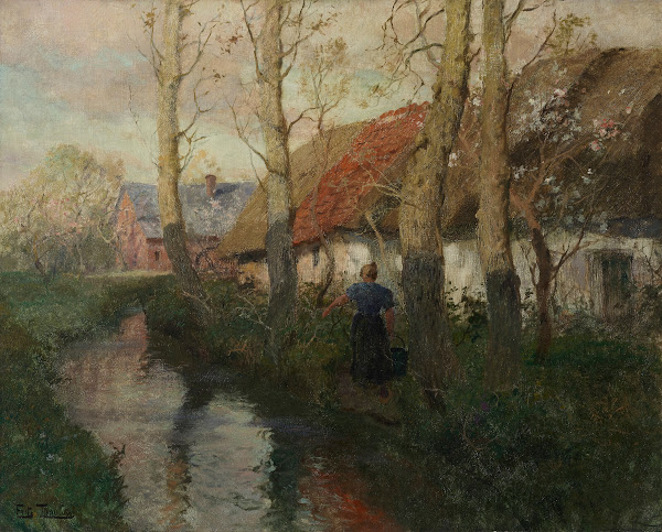 A River in Normandy with a Woman Carrying Water circa 1894 1898