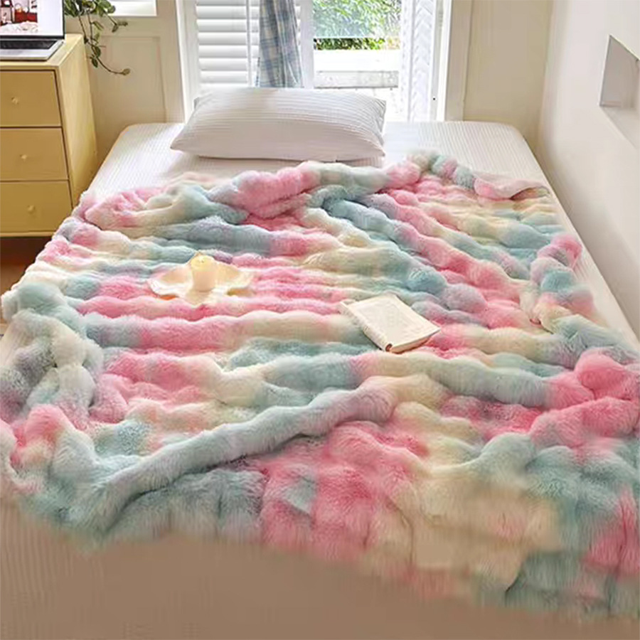Double-layer Rabbit Fleece Wool Blanket, Polyester