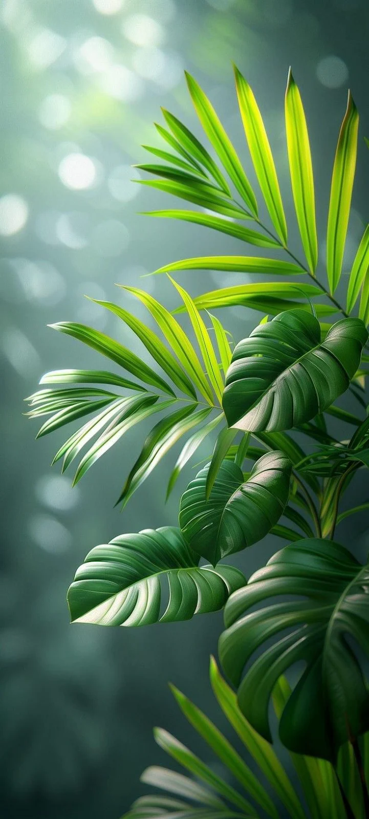 Vibrant Tropical Green Leaves - Digital Art iPhone Wallpaper (735x1632)