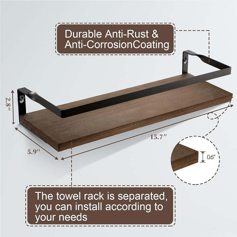 Wooden wall shelf, modern design, multilayered