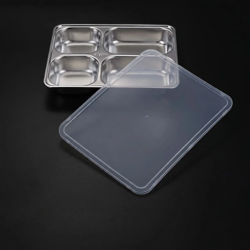 Stainless steel tray with compartments, square