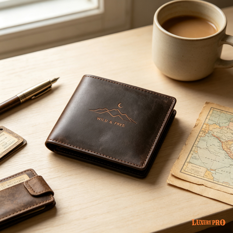 Laser-printed Crazy Horse leather men's wallet