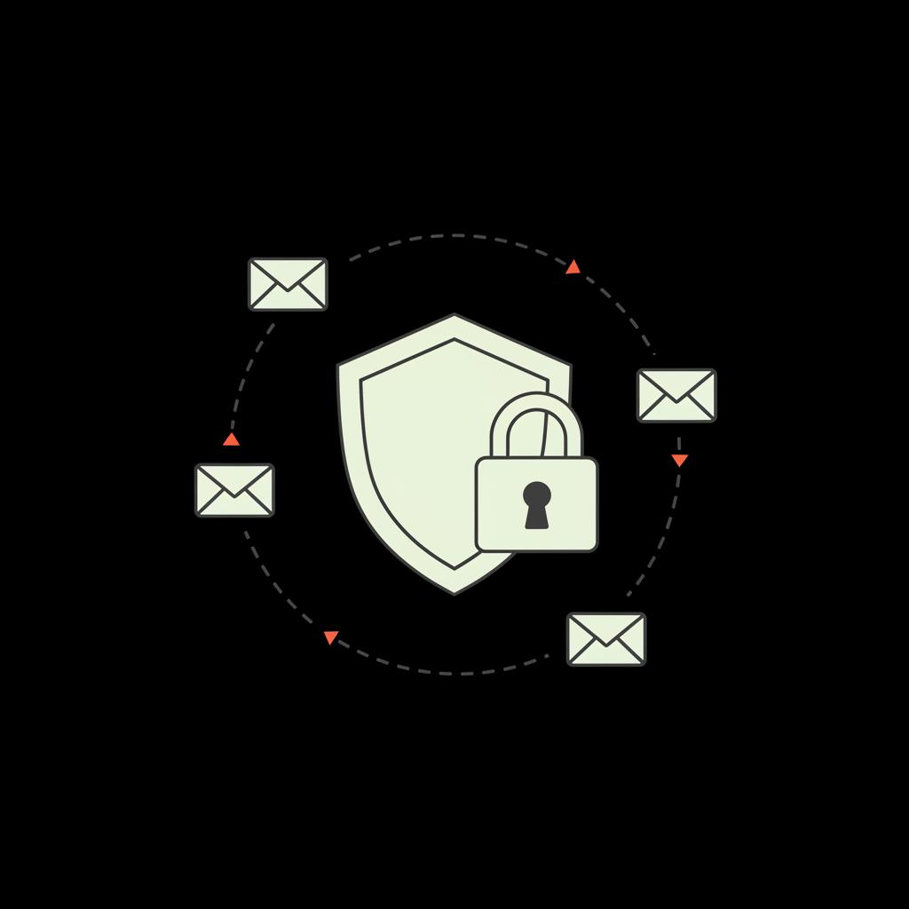 Minimal 2D vector infographic of lock and shield with envelope icons on black background in Social Success Hub colors, illustrating how to reactivate Gmail account