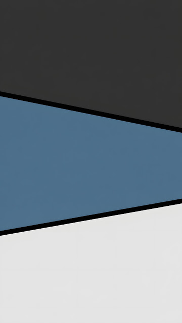 Charcoal, muted blue and pale grey geometric fields are divided by clean black diagonal bands.