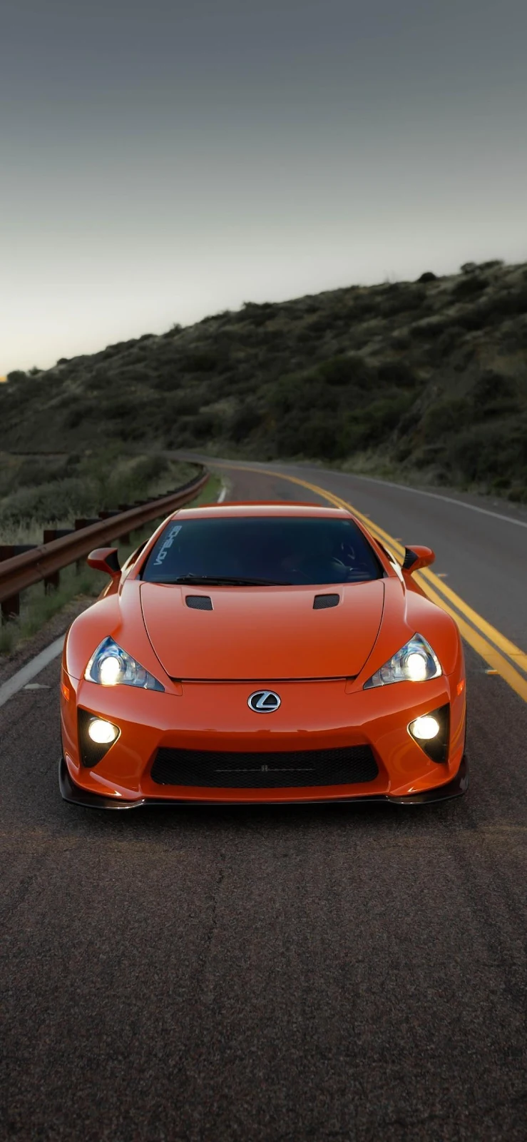 Orange Lexus LFA Driving Highway - Automotive Photography Full HD iPhone Wallpaper (1090x2360)