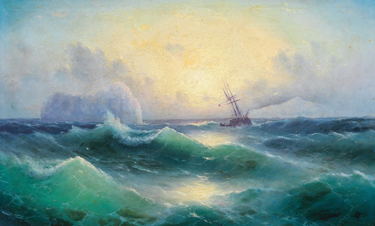 Stormy sea with an iceberg