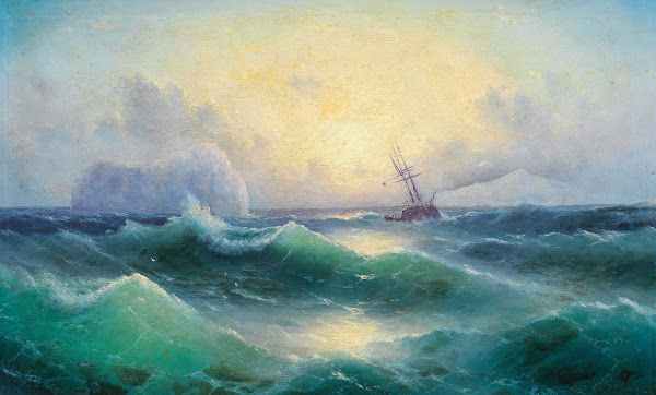 Stormy sea with an iceberg