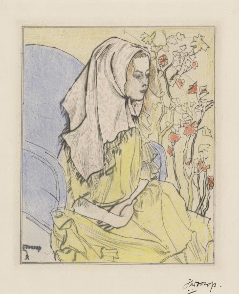 Charley Toorop met hoofddoek in een leunstoel 1898