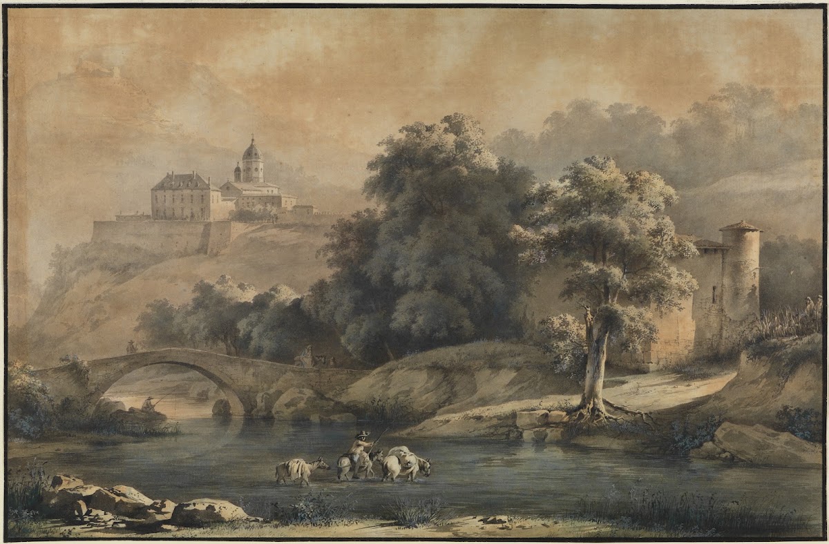 Flußlandschaft mit Bergkloster 1795