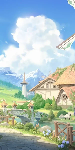 Fantasy Landscape, Anime Scenery, Windmill, Village Art 4K Wallpaper Background