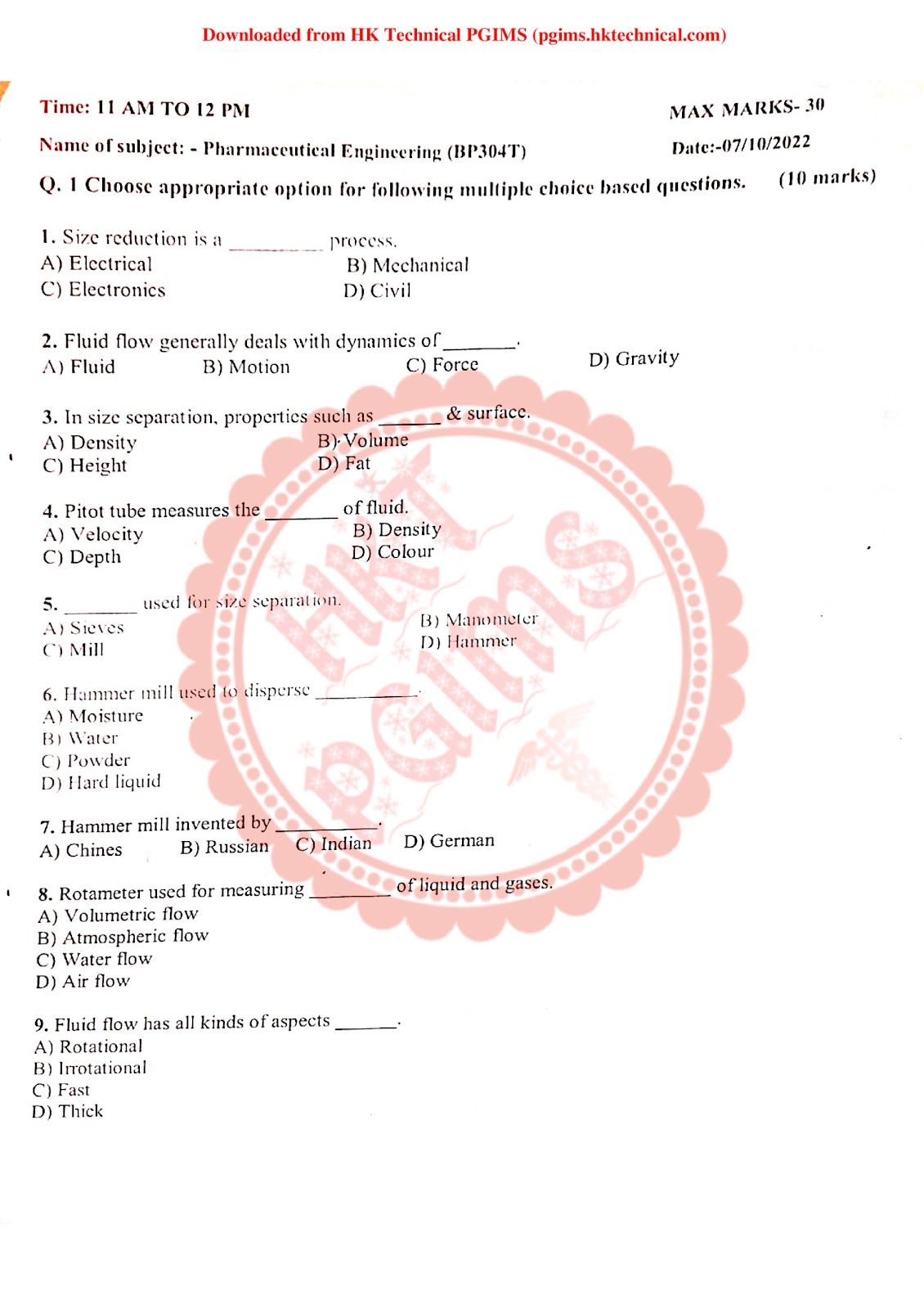 BP304T Pharmaceutical Engineering BPharmacy 3rd Semester