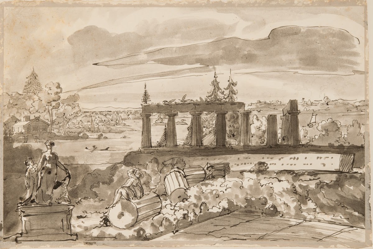 Nordic Landscape With Classical Temple Ruin Mid 1780s