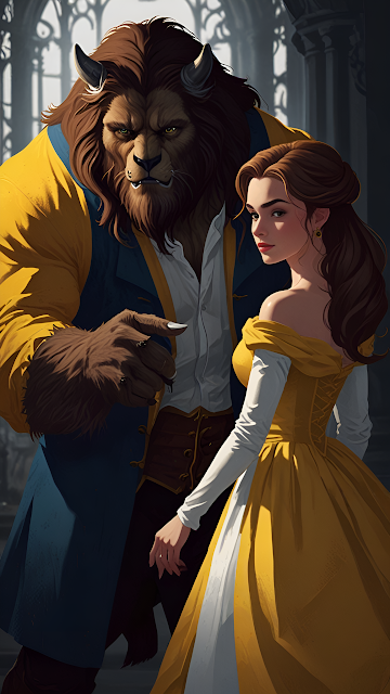 Beauty and the Beast Fantasy Illustration Yellow Dress - Free mobile Wallpaper