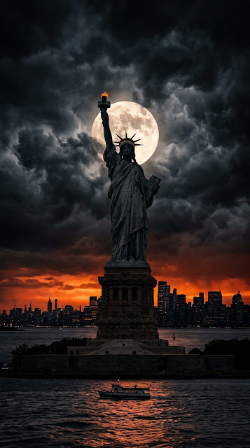 Statue of Liberty Night Skyline - Free mobile Wallpaper