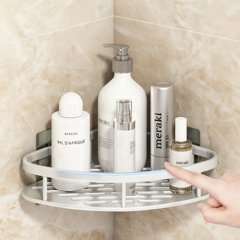 Wall Shelf Bathroom, triangular, without drilling, aluminum