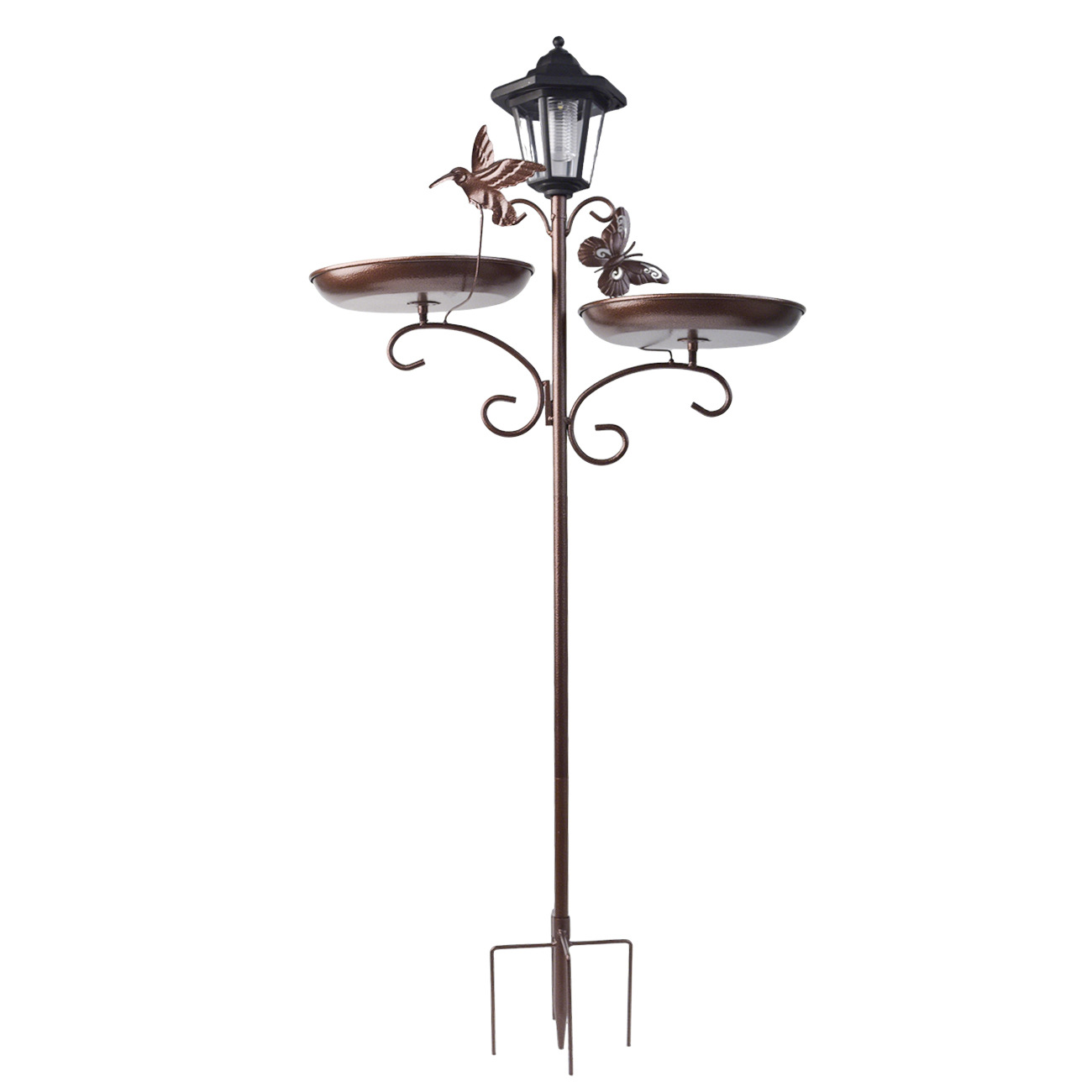 Solar-Vogelbad aus Metall mit Futterstelle
